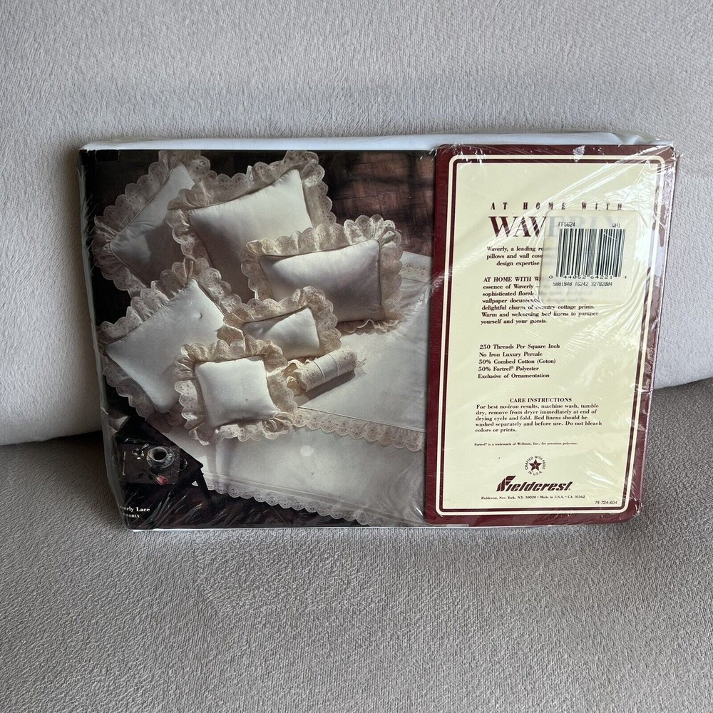 Vintage Fieldcrest Waverly Lace 1 Flat Sheet Twin White Lace Trim Cotton Blend